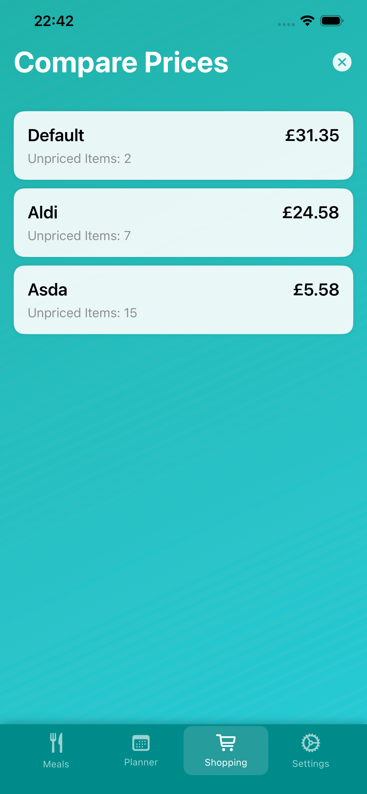 Compare prices screen